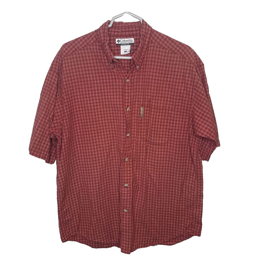 Columbia Mens XL Red Plaid Short Sleeve Button Down Shirt Outdoor Sportswear